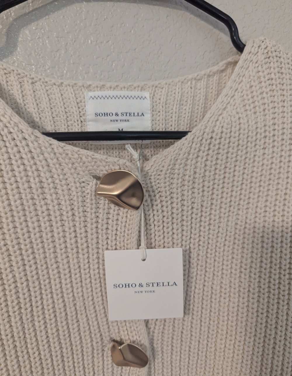 Soho&Stella, Cream Knit Button-Front Women's Sweater, Size M - Picture 3 of 4